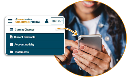 woman looking at Customer Portal on phone