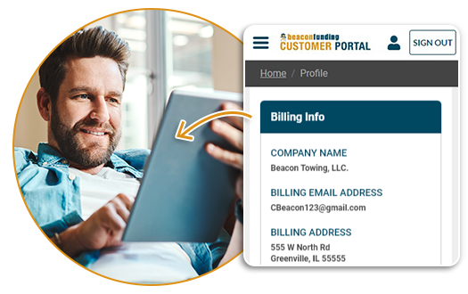 Man using tablet to update his billing on the Customer Portal
