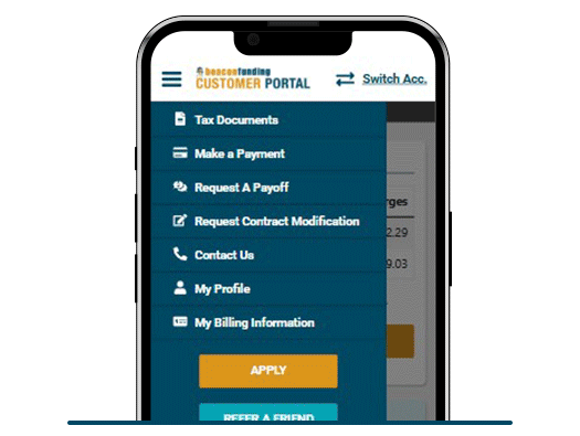 smartphone displaying the Apply page on the Customer Portal