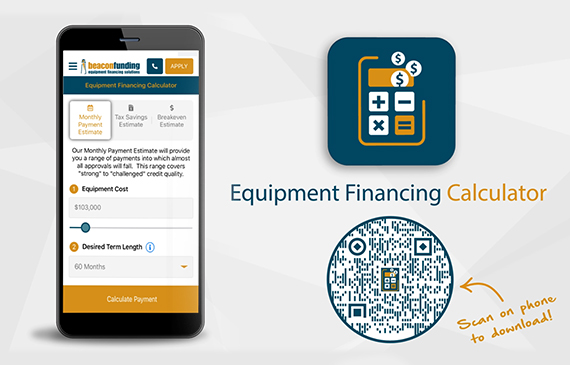 An example of Beacon Funding's mobile app shows users how they can calculate their monthly payments by entering their equipment cost and desired term length.