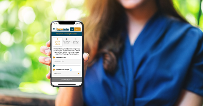 Business owners can use Beacon Funding's mobile app to calculate their monthly payments on their Android and iOS devices.