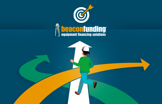 A business owner runs towards equipment ownership with Beacon Funding's equipment financing.