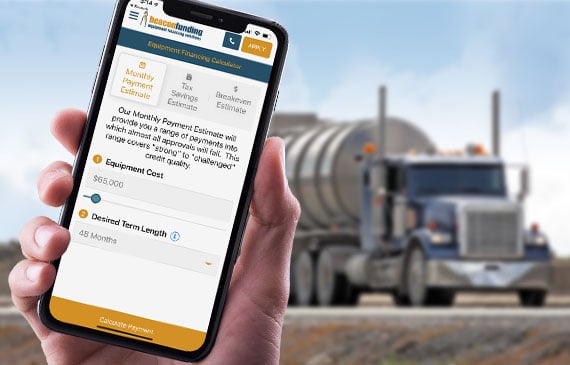 A closeup of Beacon Funding's monthly payment calculator to see low monthly payments for their septic pumper truck. A closeup of Beacon Funding's monthly payment calculator to see low monthly payments for their septic pumper truck.