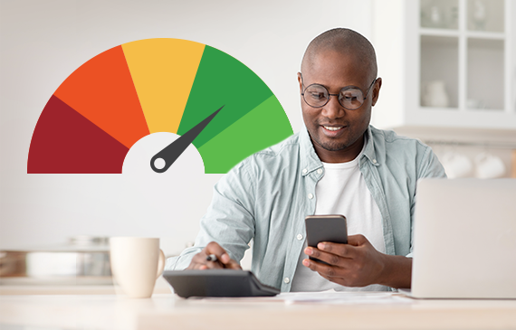 An equipment financing customer checks their business credit score on their phone.