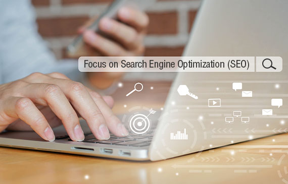The words "focus on search engine optimization" are typed into a search engine. The words "focus on search engine optimization" are typed into a search engine.