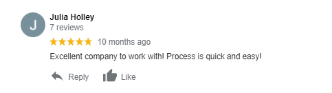 Text of a customer's 5 star review on Google, saying "Excellent company to work with!" Text of a customer's 5 star review on Google, saying "Excellent company to work with!"