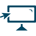 A computer monitor with a mouse click representing a customer about to apply for equipment financing. A computer monitor with a mouse click representing a customer about to apply for equipment financing.
