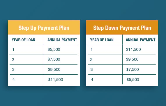 Two charts showing a side-by-side comparison between step up payments and step down payments.
