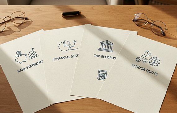 Business owner reviewing equipment financing details with icons representing cash flow, risk assessment, and equipment value, highlighting how Beacon Funding helps businesses preserve cash and invest in essential equipment.