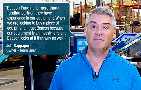 Jeff Rappaport, owner of Team Gear, expanded his operation with equipment financing. Jeff Rappaport, owner of Team Gear, expanded his operation with equipment financing.