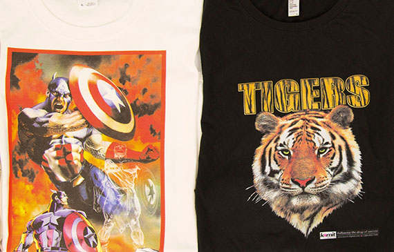 Two tshirts design, one of Captain America (left) and a striped tiger (right) Two tshirts design, one of Captain America (left) and a striped tiger (right)