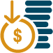 stack of coins with arrow pointing down