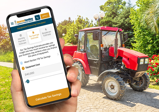 Phone with Section 179 calculator and landscaping equipment.