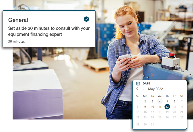 Woman looking at phone, schedule a meeting booking