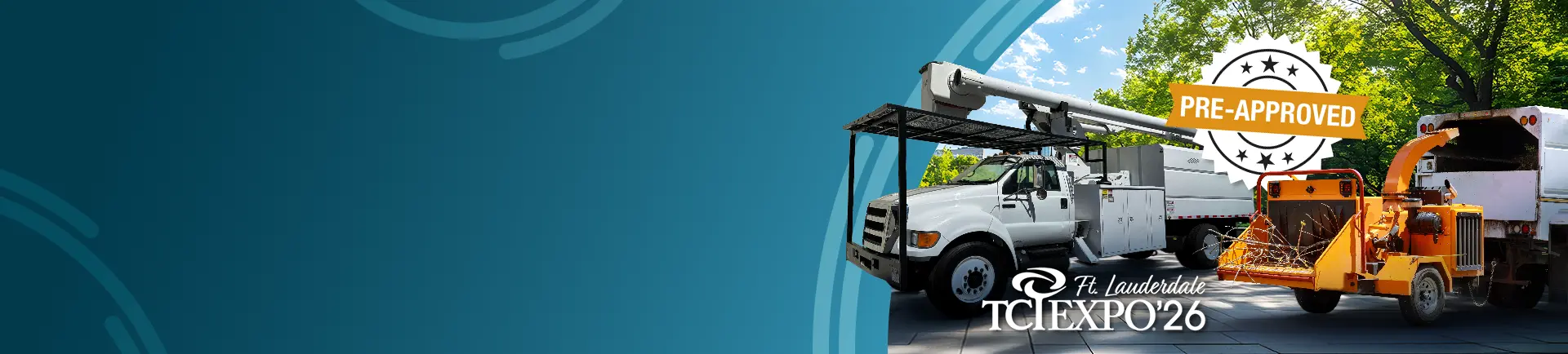 bucket truck and wood-chipper with pre-approval badge