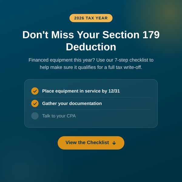 Section 179 Deduction Checklist for 2026. Click to view.